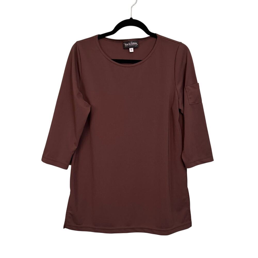 Diane Von Furstenberg Tunic Top Womens Small Brown 3/4 Sleeve Oversized Casual